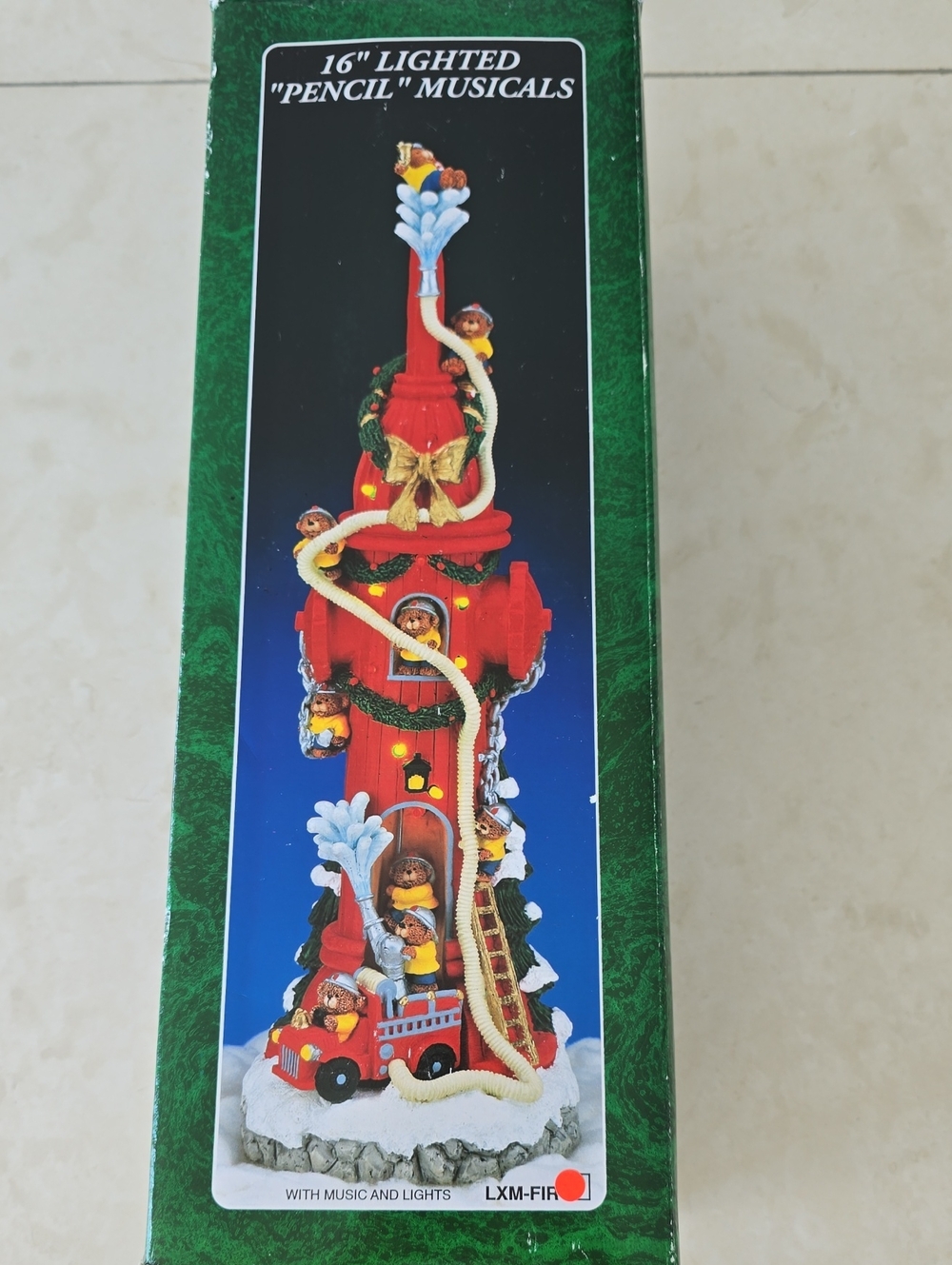 Lighted Firefighter Themed Holiday Pencil Musical Decoration - Red Fire Hydrant